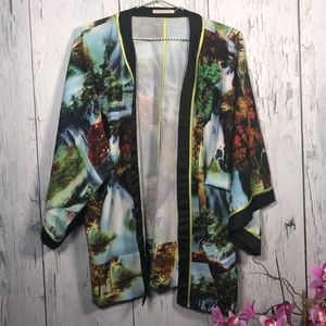 Mustard Seed Printed Multicolor Open Jacket Kimono